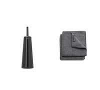 Brabantia Porte-goupillon avec Brosse, Classic - Matt Black, 108587 & Microfiber Torchon (Lot de 2), Gris Foncé, 30 x 30 x 0,5 cm