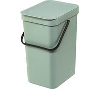 Brabantia Poubelle Sort & Go 12L (Vert Clair) - Système de tri des déchets avec poignée de transport, couvercle amovible et à ouverture permanente - Poubelle cuisine à nettoyage facile sans rebords