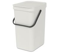 Brabantia Poubelle Sort & Go 16L (Gris clair) - Système de tri des déchets avec poignée de transport, couvercle amovible et à ouverture permanente - Poubelle cuisine à nettoyage facile sans rebords
