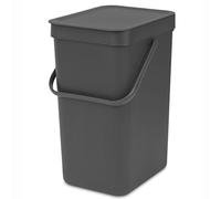 Brabantia Poubelle Sort & Go 16L (Gris Foncé) - Système de tri des déchets avec poignée de transport, couvercle amovible et à ouverture permanente - Poubelle cuisine à nettoyage facile sans rebords