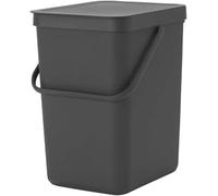 Brabantia Poubelle Sort & Go 25L (Gris Foncé) - Système de tri des déchets avec poignée de transport, couvercle amovible et à ouverture permanente - Poubelle cuisine à nettoyage facile sans rebords