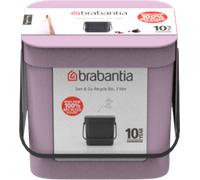 Brabantia Poubelle Sort & Go 3L (Rose lilas) - Système de tri des déchets avec poignée de transport, couvercle amovible et à ouverture permanente - Poubelle cuisine à nettoyage facile sans rebords