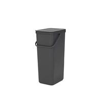 Brabantia Poubelle Sort & Go 40L (Gris Foncé) - Système de tri des déchets avec poignée de transport, couvercle amovible et à ouverture permanente - Poubelle cuisine à nettoyage facile sans rebords