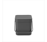 Brabantia Poubelle Sort & Go 6L (Gris Foncé) - Système de tri des déchets avec poignée de transport, couvercle amovible et à ouverture permanente - Poubelle cuisine à nettoyage facile sans rebords