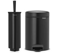 Brabantia Profile Salle de Bain Porte-Brosse WC, Noir Mat & 113321 Poubelle à Pédale Newicon avec Seau en Plastique, 3 L - Noir Mat