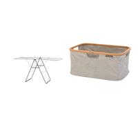 Brabantia Séchoir HangOn, 25m - Matt Black 403460 & Panier à Linge Pliable - Bord en Bambou - Multi-Fonctionnelle Stockage - Se Plie à Plat - Revêtement Résistan