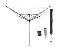 Brabantia - Séchoir Lift-O-Matic Advance - Etendoir Linge Extérieur - Résistantes aux UV, 50 m - Rotation Fluide - Ancre de Sol, Housse et Sac pour Pinces à Linge - Gris Métallique - ø 295cm