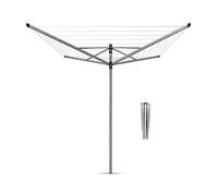 Brabantia - Séchoir Lift-O-Matic - Etendoir Linge Extérieur - Antidérapantes - Résistantes aux UV, 40m - Rotation Fluide - Pratique - Douille en Métal à Planter Dans le Sol - Gris Métallique - ø 271cm