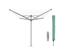 Brabantia - Séchoir Lift-O-Matic - Etendoir Linge Extérieur - Antidérapantes - Résistantes aux UV, 50m - Rotation Fluide - Pratique - Douille en Métal à Planter Dans le Sol - Gris Métallique - 295 cm - 4 bras 50 m