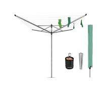 Brabantia Séchoir Lift-O-Matic, Étendoir Linge, Gris Métallique, 50m | Étendoir extérieur rotatif, Antidérapantes, Résiste aux UV, Ouverture parapluie, Ancrage sol Douille métal 45mm, Accessoires