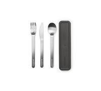 Brabantia - Set de Couverts avec Étui Make & Take - 3 pcs: Couteau, Cuillère & Fourchette - Design Compact Hygiénique - Acier Inoxydable - Lavable au Lave-Vaisselle - Kit de Voyage - Dark Grey