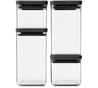 Brabantia Tasty + Lot De 4 Bocaux Empilables Carrés En Plastique Transparent, 2 X 0,7 L, 2 X 1,6 L, Couvercle Gris Foncé