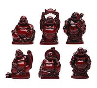 BRABUD Lot de 6 Statues de Bouddha Rieur Feng Shui en résine Rouge 5,1 cm BS001
