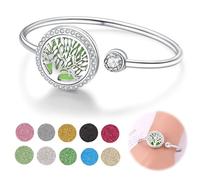 Bracelet Diffuseur D'huiles Essentielles, Arbre de vie, bijoux femme, Inoxydable Bracelet D'aromathérapie Réglable avec 10 Tampons de Recharge, Bon Cadeau de Fête des Mères Noël Saint-Valentin