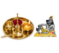 BRACOP® Statue du Seigneur Shiva Pooja - Figurines indiennes - Idole de dieu hindou - Murti en métal avec Bhog thali - Décoration religieuse pour la maison - Sculptures de culte - Cadre photo indien