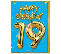 Brainbox Candy - Carte d'anniversaire pour 19 ans - Carte de 19 ans - Carte en feuille d'or - Bleu - Pour fils et filles - Anniversaire de famille - Ami - Dix-ème anniversaire