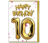 Brainbox Candy - Carte de 10e anniversaire - Parfait pour un fils de 10 ans - Grandson petite-fille - Ami - Ballon rose pour dixième anniversaire.
