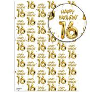 Brainbox Candy Lot de 2 feuilles de papier cadeau pour 16e anniversaire Blanc et doré Motif unisuxe Taille 50 x 70 cm