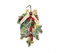 Branche de Noël artificielle avec baies rouges et cônes de neige - Arbre fruitier festif à suspendre pour décoration d'intérieur - Guirlande en plastique 30 x 52 cm (avec lumières)