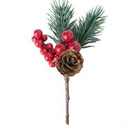 Branche de Noël Artificielle avec Pommes et Cônes 13cm | PVC pour robuste, incassable, couleurs vives, pommes rouges, cônes de pin, détail réaliste