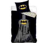 BrandMac Batman Parure de lit Enfant | Housse de Couette 140x200 cm + taie d’Oreiller 50x70 cm, 100% Coton | Parure Douce et Respirante pour Enfants | Design Officiel Batman Super-héro