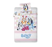 BrandMac Bluey & Famille Parure de lit Enfant | Housse de Couette 140x200 cm avec taie d'oreiller 50x70 cm | Parure de lit Officielle Bluey | Motif Dessin animé Rose pour lit Enfant 1 Place