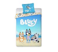 BrandMac Bluey Parure de lit pour Enfants | Housse de Couette 140x200 cm avec taie d'oreiller 50x70 cm | Parure de lit Officielle Bluey | Motif Dessin animé Bleu pour Lits Simples d'enfants