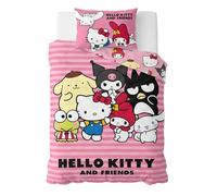 BrandMac Hello Kitty Parure de lit Enfant | Housse de Couette 140x200 cm + taie d’Oreiller 50x70 cm | 100% Coton | Doux et Respirant | Design Officiel Hello Kitty Sanrio (Kitty & Friends - Rose)