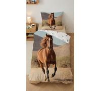 BrandMac Parure de lit Cheval - Évasion Sauvage 100% Coton, Housse de Couette 140x200 cm + Taie d'oreiller 65x65 cm