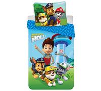 BrandMac Parure de Lit Pat Patrouille avec Marcus, Chase, Ryder, Ruben et Rocky, 100% Coton, Housse de Couette 140x200 cm + Taie d'oreiller 65x65 cm