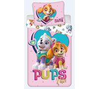 BrandMac Parure de Lit Pat Patrouille Stella et Everest Pups Rule!, 100% Coton, Housse de Couette 140x200 cm + Taie d'oreiller 65x65 cm