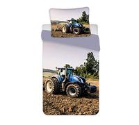 BrandMac Parure de Lit Tracteur Bleu 100% Coton - Housse de Couette 140x200 cm + Taie d'oreiller 65x65 cm