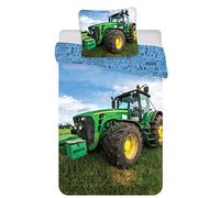 BrandMac Parure de Lit Tracteur Vert Réversible pour Enfant, 100% Coton, Housse de Couette 140x200 cm + Taie d'oreiller 65x65 cm