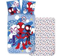 BrandMac Spidey & Friends Ensemble de Linge de lit pour Enfants | Housse de Couette 140 x 200 cm + Taie d’Oreiller 50 x 70 cm, 100% Coton | Linge de lit pour Enfants Doux et Respirant