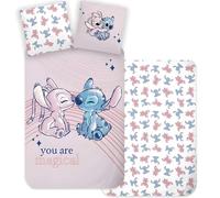 BrandMac Stitch & Angel Parure de lit simple | Housse de couette 140 x 200 cm et taie d'oreiller 60 x 65 cm | Parure de lit 100 % coton | Design réversible | Motif magique rose et bleu