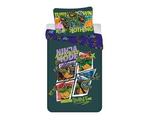 BrandMac TMNT Parure de lit réversible pour lit d'enfant 100 x 135 cm + taie d'oreiller 40 x 60 cm, 100 % coton, motif Tortues Ninja pour enfants