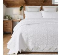 Brandream Parure de lit en Coton pour très Grand lit, Couvre-lit Blanc en Coton de Style Rustique, Couvre-lit (Couette 248 x 269 cm avec taies d'oreiller de Taille Standard)