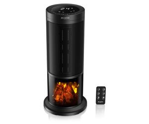 Brandson Aérotherme 1800W avec effet de feu de cheminée, appareil de chauffage céramique, lauréat 2025, GS, 2 niveaux de chauffage, télécommande, minuterie, oscillation à 45°, thermostat, protection c