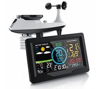 Brandson - Station météo sans fil avec capteur extérieur 5 en 1 - Écran couleur LED - DCF - Thermomètre hygromètre baromètre - Éoliomètre et capteur de pluie - Panneau solaire - Avertissement météo