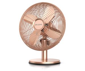 Brandson ventilateur de table, design rétro, oscillation, angle d'inclinaison env. 40°, boîtier métallique, 30W, diamètre 28 cm, lauréat 2025, ventilateur mobile, 3 vitesses, testé GS