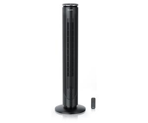 Brandson Ventilateur de tour avec télécommande, 2en1 ventilateur sur pied 105cm, 40W, compartiment aromatique, oscillation 80°, minuterie, 4 modes, 5 vitesses, écran LED, mode ECO