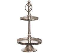 Brandsseller Étagère 2 Niveaux en Aluminium - Hauteur 40 cm - Présentoir décoratif avec pommeau - Style Vintage - pour gâteaux, Fruits, déco - Finition argentée