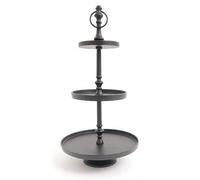 Brandsseller Étagère 3 Niveaux en Aluminium - Hauteur 58 cm - Présentoir décoratif avec pommeau - Style Vintage - pour gâteaux, Fruits, déco - Noir