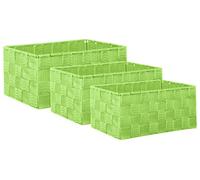 Brandsseller Lot de 3 Boîtes de Rangement - 22 x 15 x 11 cm, 21 x 13 x 9,5 cm, 19 x 11 x 8,5 cm - Paniers d’étagère carrés sans couvercle - aspect rotin tressé avec cadre en métal - Vert