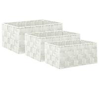 Brandsseller Lot de 3 Boîtes de Rangement - 22 x 15 x 11 cm, 21 x 13 x 9,5 cm, 19 x 11 x 8,5 cm - Paniers d’étagère carrés sans couvercle - aspect rotin tressé avec cadre en métal - Blanc