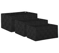Brandsseller Lot de 3 Boîtes de Rangement - 22 x 15 x 11 cm, 21 x 13 x 9,5 cm, 19 x 11 x 8,5 cm - Paniers d’étagère carrés sans couvercle - aspect rotin tressé avec cadre en métal - Noir
