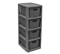 BranQ Home essential Étagère en plastique polypropylène 100% recy ologique, aspect rotin, anthracite, 29,5 x 24 x 64,2 cm, 4 paniers