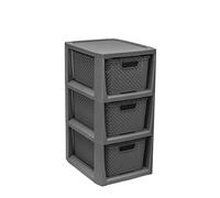 BranQ - Home essential Étagère en Plastique polypropylène 100% recy ologique, Aspect rotin, Anthracite, 29,5 x 24 x 48,7 cm, 3 paniers