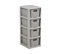 BranQ Home Essential Étagère en Plastique polypropylène, Aspect rotin, sans BPA, Gris Clair, 29,5 x 24 x 64,2 cm, 4 paniers