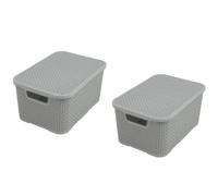 BranQ Home essential Lot de 2 corbeilles avec couvercle aspect rotin - Taille L - 19 l - Plastique PP sans BPA - Gris clair